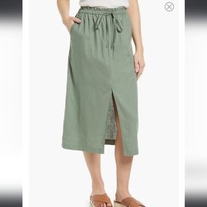 Caslon Green Linen Midi Skirt Size Small